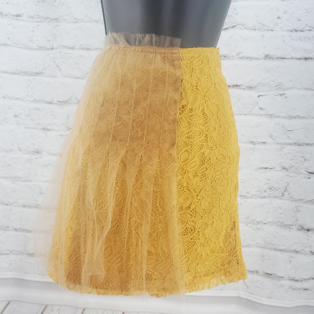 Rodarte For Target Womens Mustard Lace Mixed Media Tulle A Line Skirt Size 5